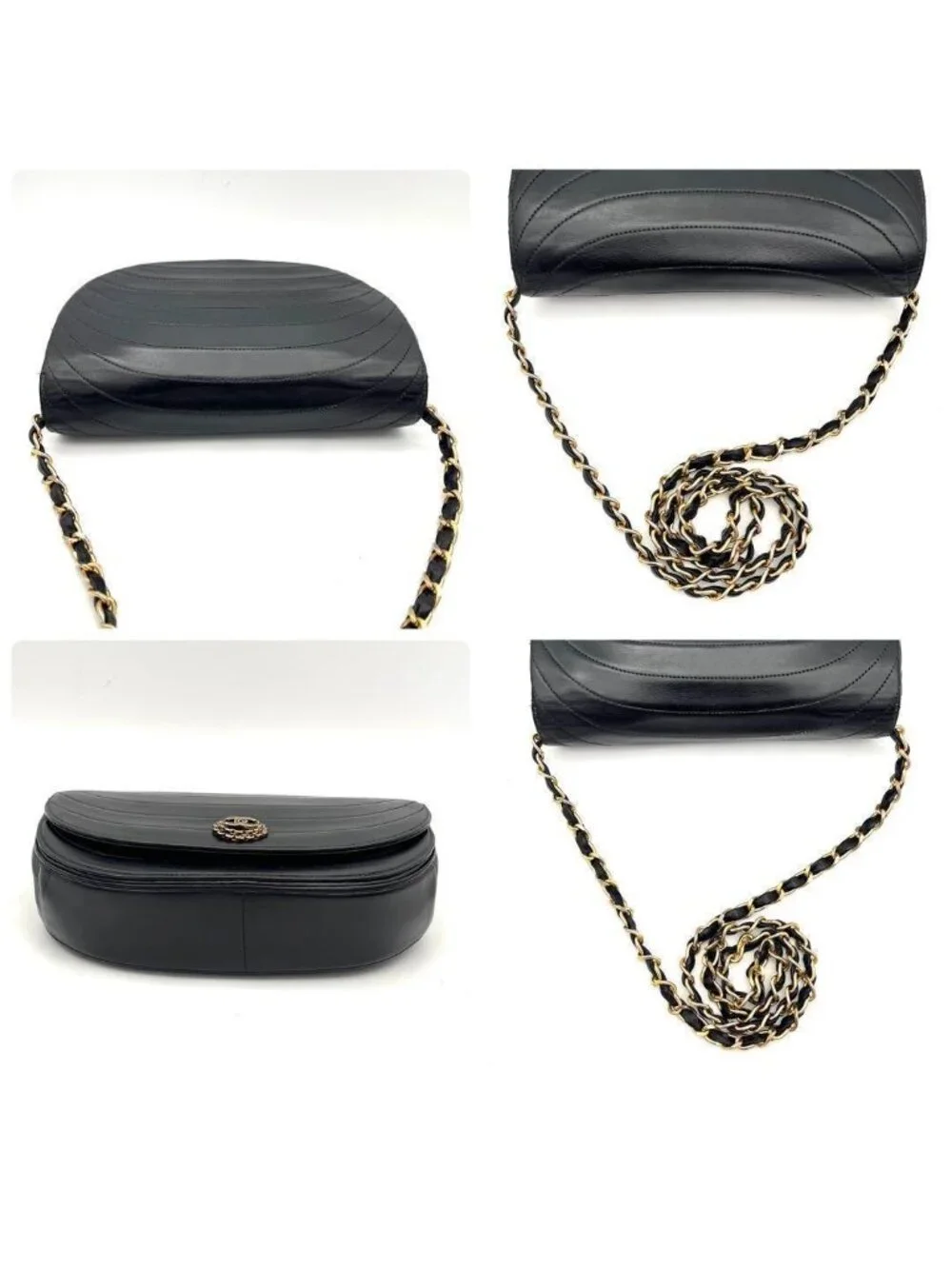 Chanel Chain Shoulder Lambskin Black CC Logo Half Moon